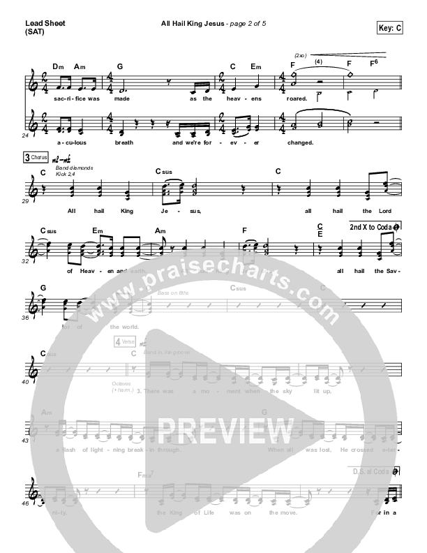 All Hail King Jesus Lead Sheet (SAT) (Jeremy Riddle)