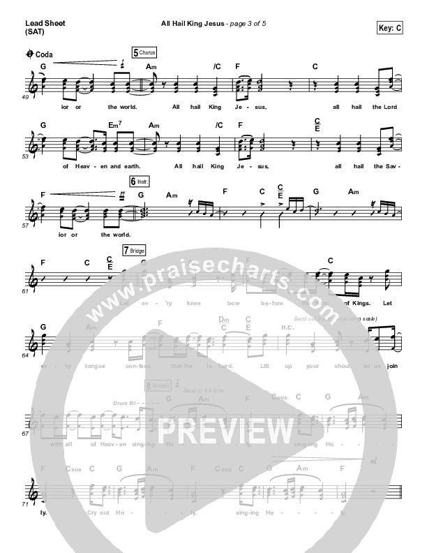 All Hail King Jesus Lead Sheet (SAT) (Jeremy Riddle)