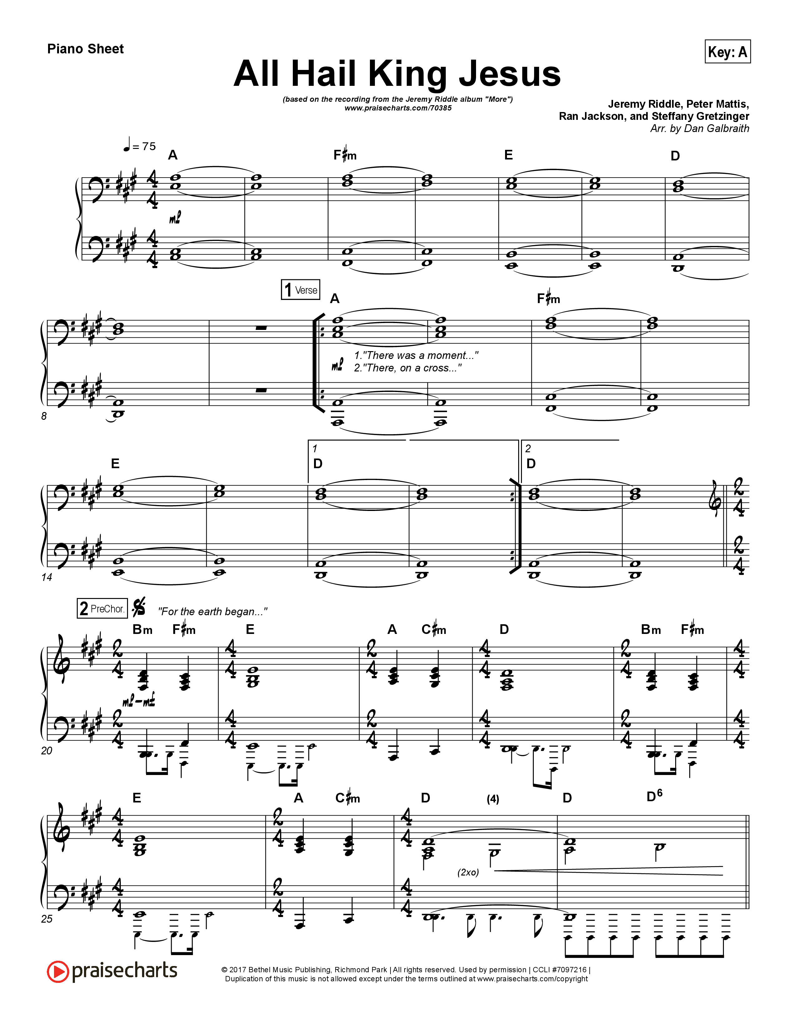 All Hail King Jesus Piano Sheet (Jeremy Riddle)