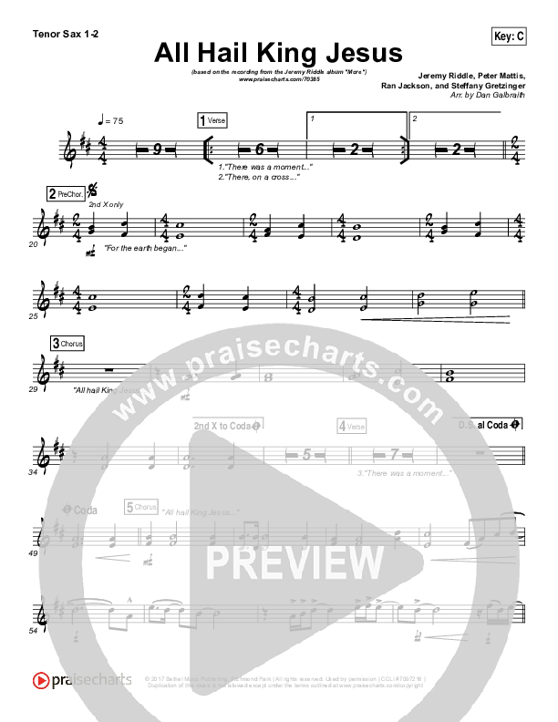 All Hail King Jesus Tenor Sax 1,2 (Jeremy Riddle)