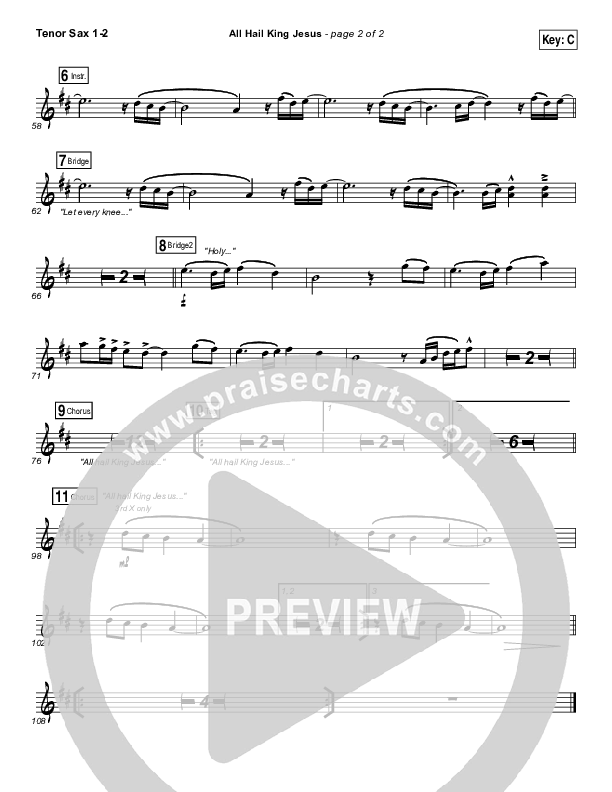 All Hail King Jesus Tenor Sax 1,2 (Jeremy Riddle)