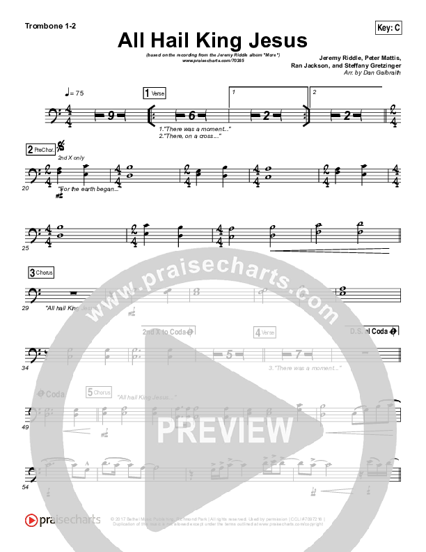 All Hail King Jesus Trombone 1/2 (Jeremy Riddle)