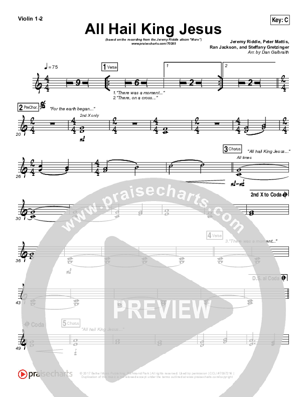 All Hail King Jesus Violin 1,2 (Jeremy Riddle)