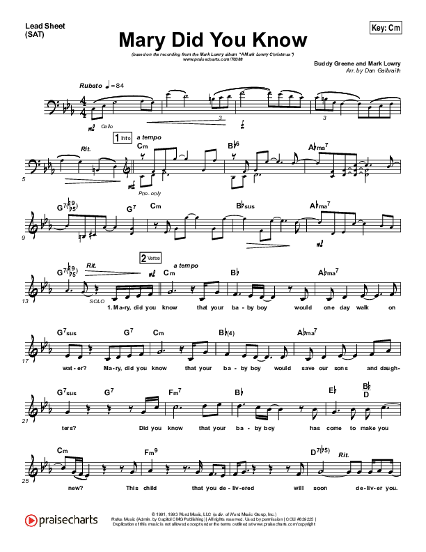 Mary Did You Know Lead Sheet (SAT) (Mark Lowry)