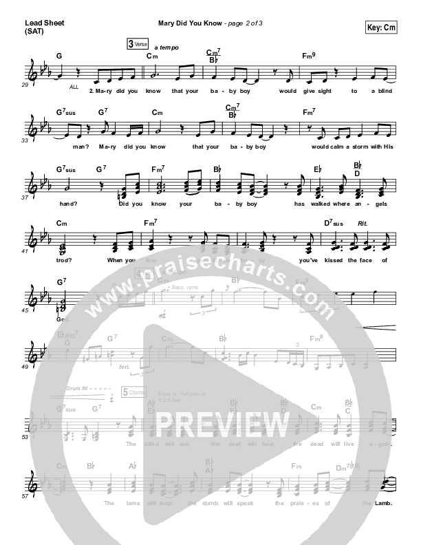 Mary Did You Know Lead Sheet (SAT) (Mark Lowry)