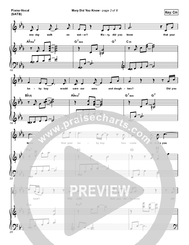 Mary Did You Know Piano/Vocal (SATB) (Mark Lowry)