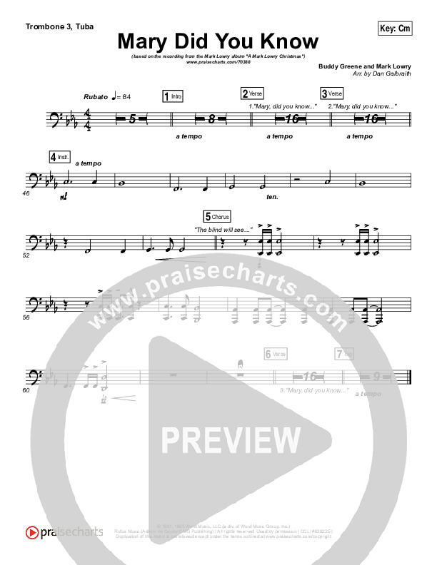 Mary Did You Know Trombone 3/Tuba (Mark Lowry)