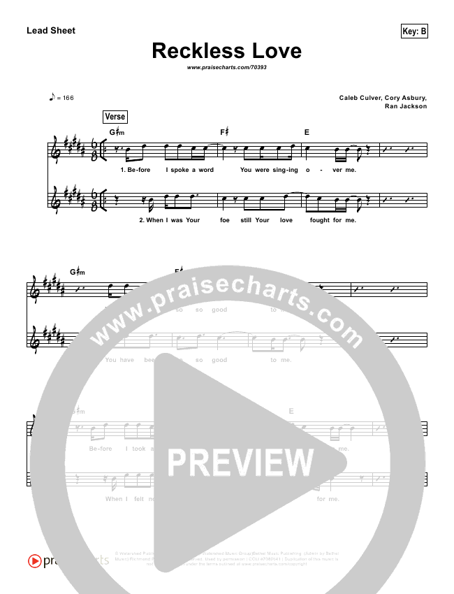 Reckless Love Chord Chart