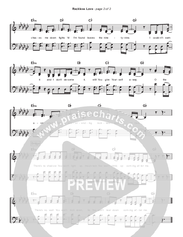 Reckless Love (Simplified) Hymn Sheet (SATB) (Bethel Music / Cory Asbury)