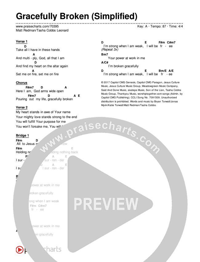 Gracefully Broken (Simplified) Chord Chart (Matt Redman / Tasha Cobbs Leonard)