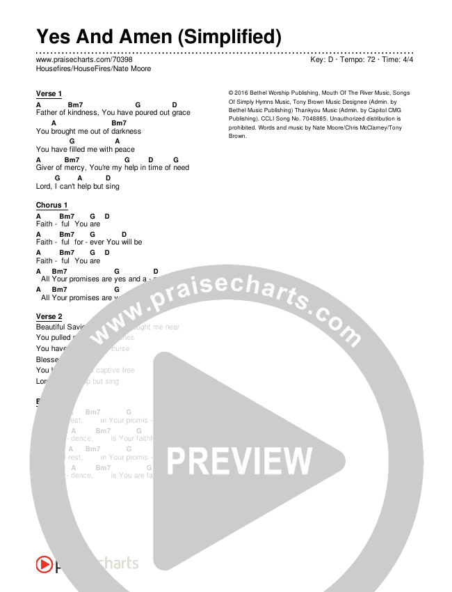 Yes And Amen (Simplified) Chord Chart (Housefires / Nate Moore)