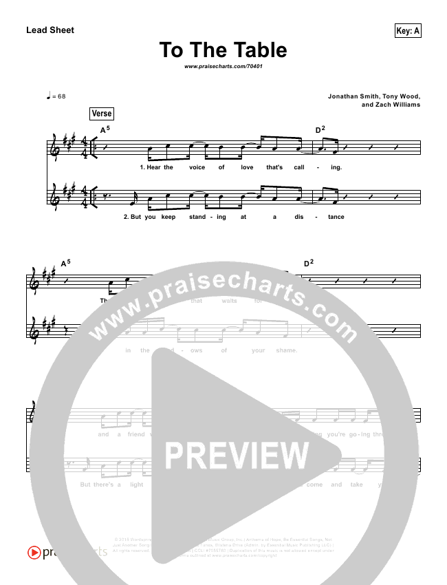 To The Table (Simplified) Sheet Music PDF (Zach Williams) - PraiseCharts