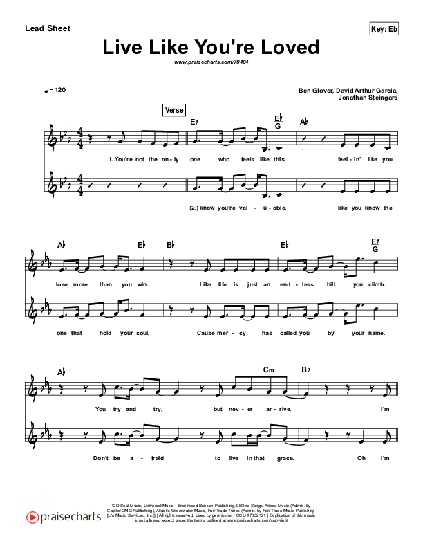 Live Like You're Loved (Simplified) Lead Sheet (Hawk Nelson)