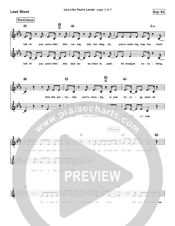 Live Like You're Loved (Simplified) Lead Sheet (Hawk Nelson)