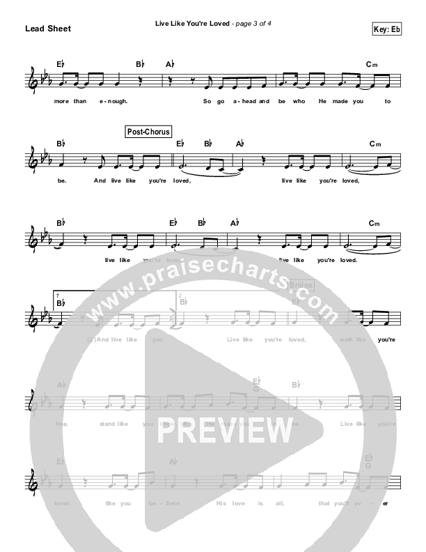 Live Like You're Loved (Simplified) Lead Sheet (Hawk Nelson)