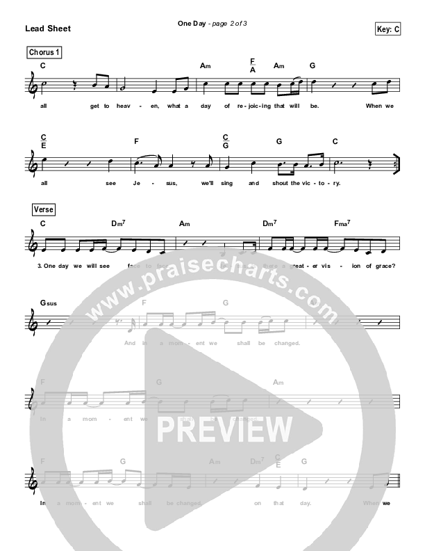 One Day (When We All Get To Heaven) (Simplified) Lead Sheet (Matt Redman)