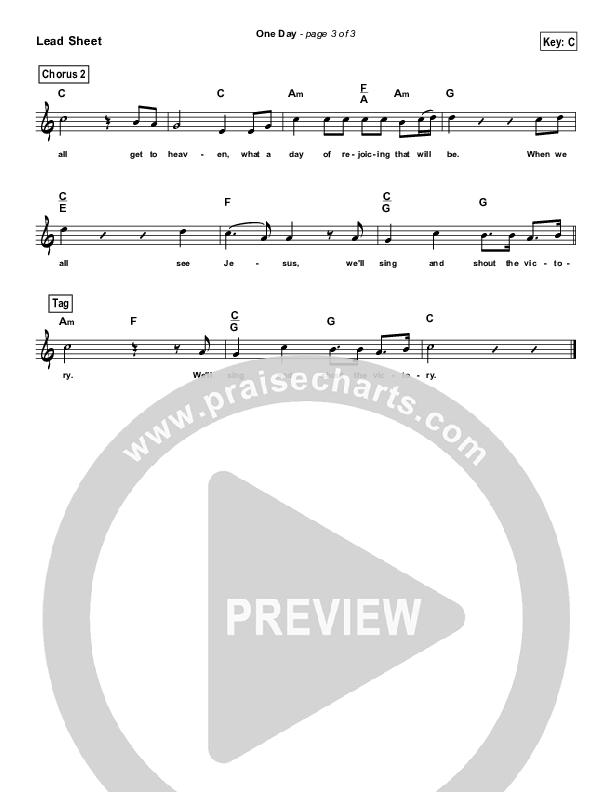 One Day (When We All Get To Heaven) (Simplified) Lead Sheet (Matt Redman)