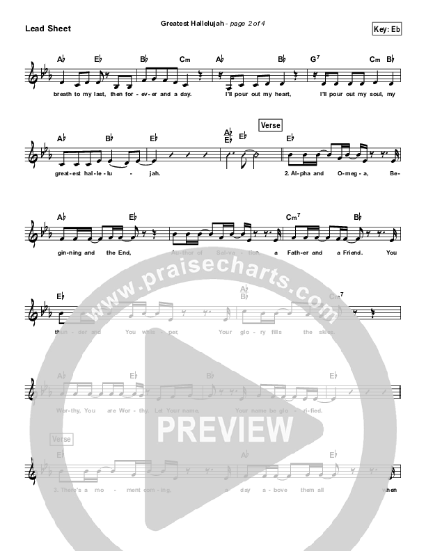 Greatest Hallelujah (Simplified) Lead Sheet (Matt Redman)