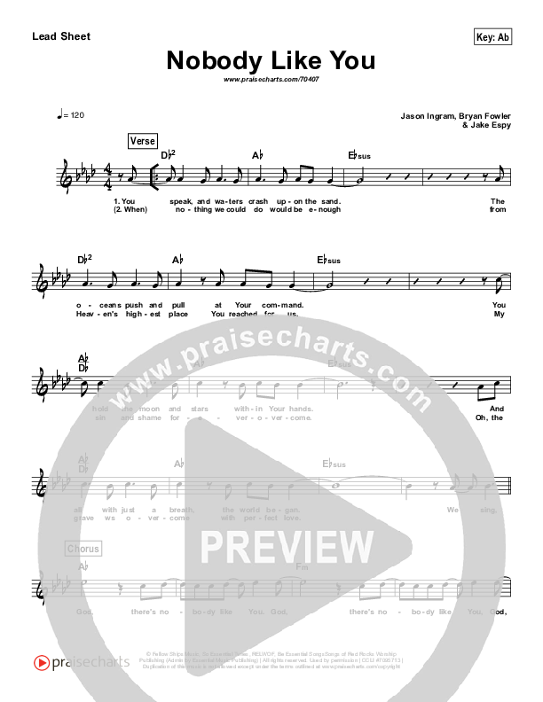 Nobody Like You (Simplified) Lead Sheet (Melody) (Red Rocks Worship)
