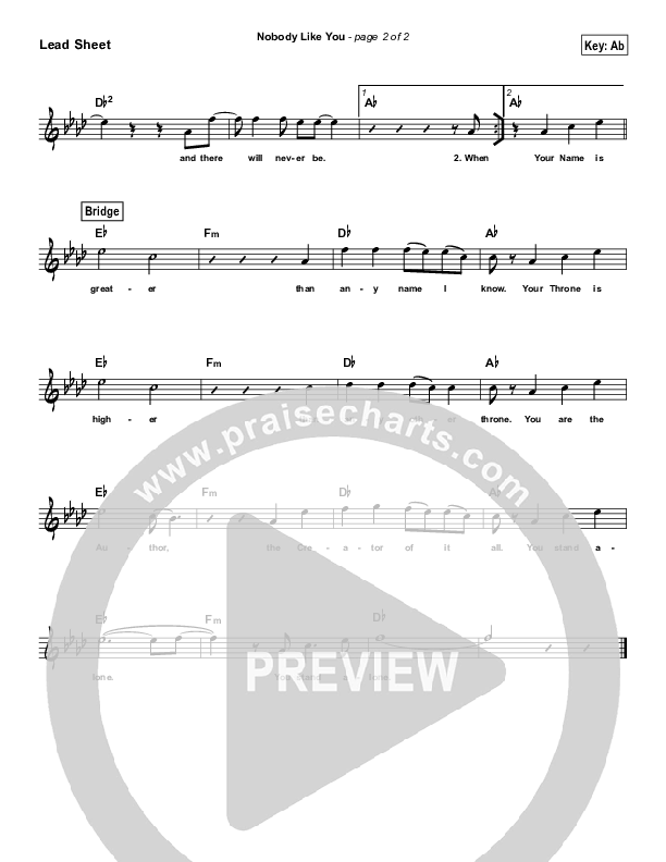 Nobody Like You (Simplified) Lead Sheet (Melody) (Red Rocks Worship)