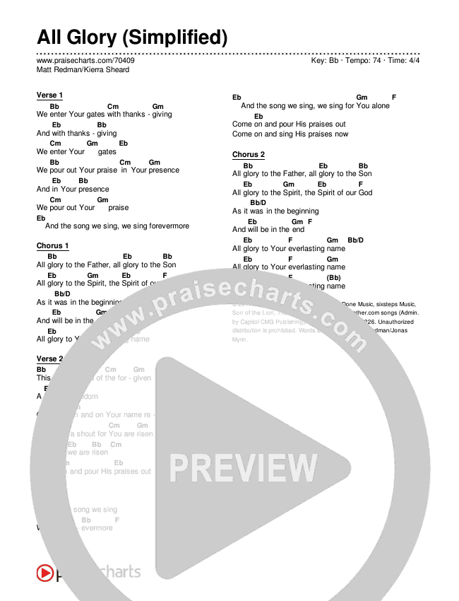 All Glory (Simplified) Chord Chart (Matt Redman / Kierra Sheard)