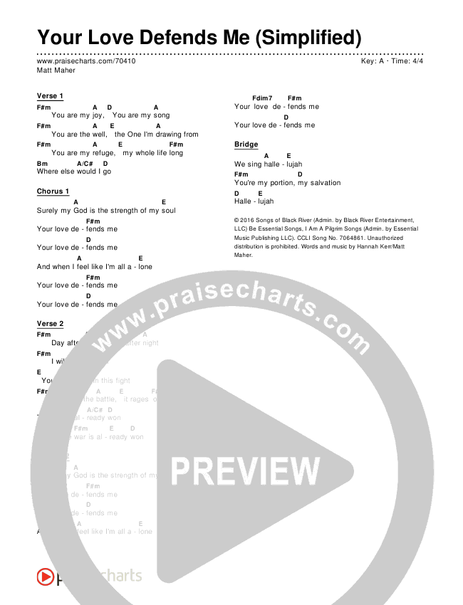 Your Love Defends Me (Simplified) Chord Chart (Matt Maher)