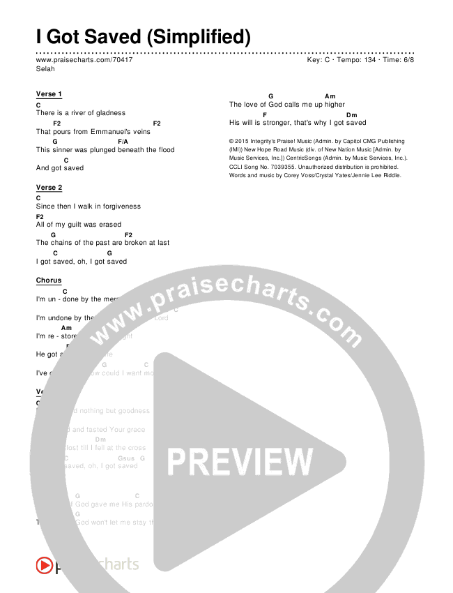 I Got Saved (Simplified) Chord Chart (Selah)