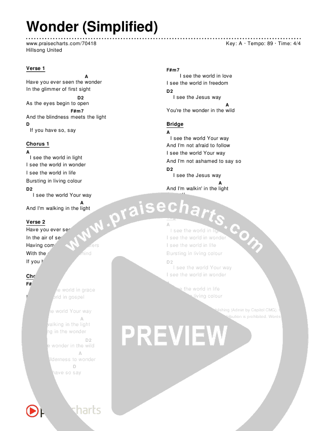 Wonder (Simplified) Chord Chart (Hillsong UNITED)