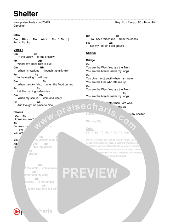 Shelter Chords & Lyrics (Carrollton)