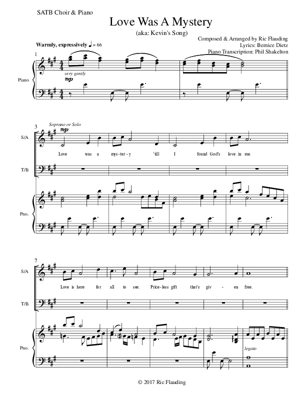 Love Was A Mystery Piano/Vocal (SATB) (Ric Flauding)