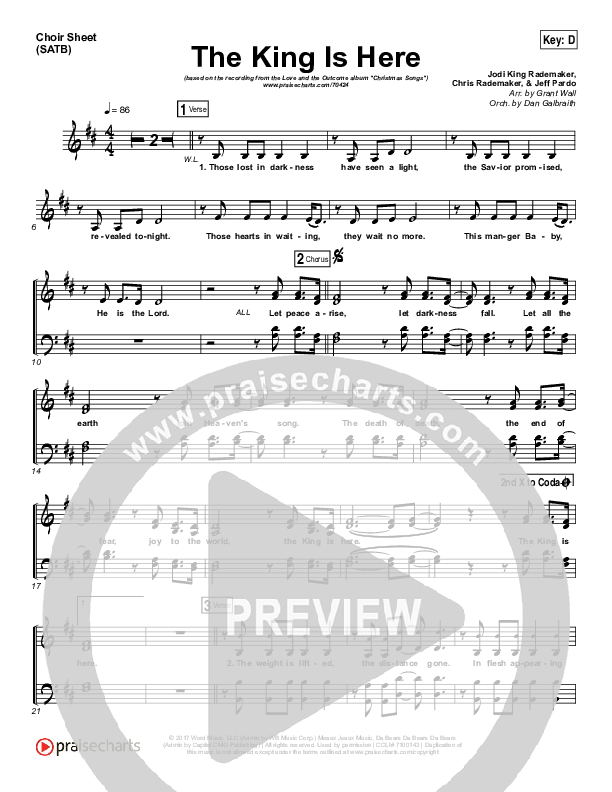 The King Is Here Choir Sheet (SATB) (Love & The Outcome)
