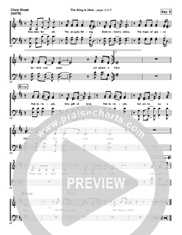 The King Is Here Choir Sheet (SATB) (Love & The Outcome)