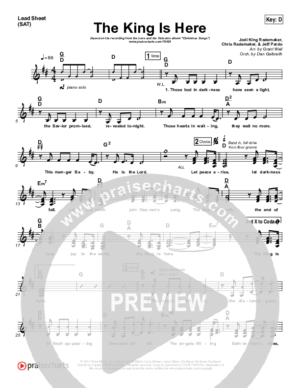 The King Is Here Lead Sheet (SAT) (Love & The Outcome)