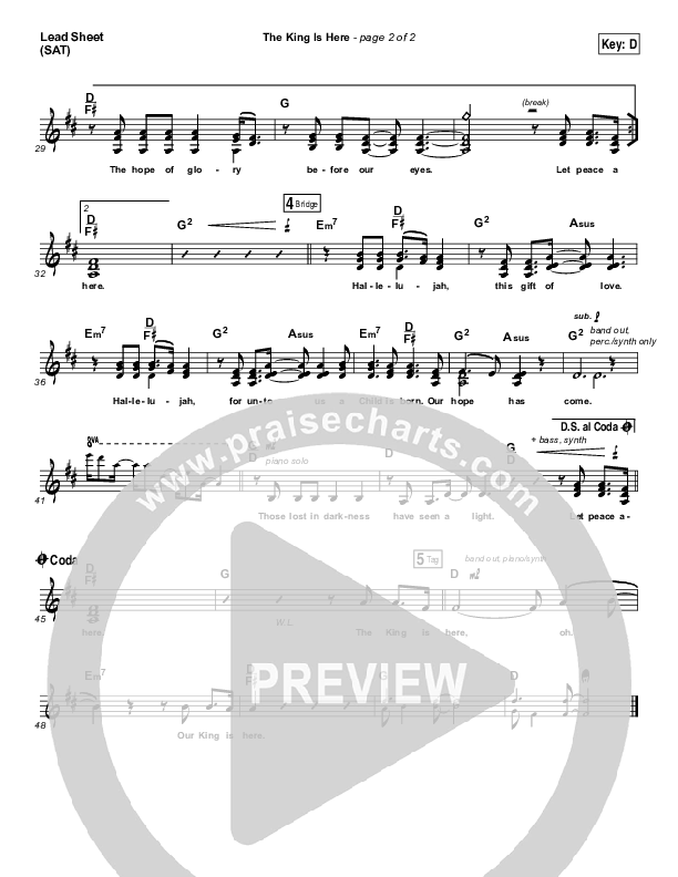 The King Is Here Lead Sheet (SAT) (Love & The Outcome)