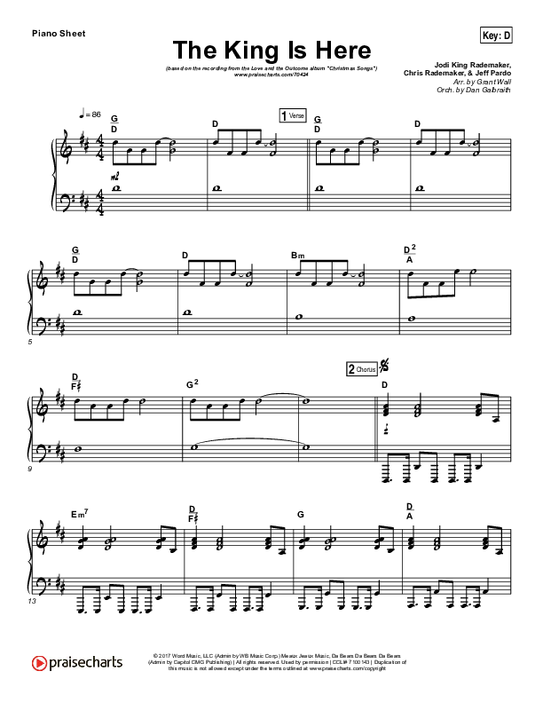 The King Is Here Piano Sheet (Love & The Outcome)