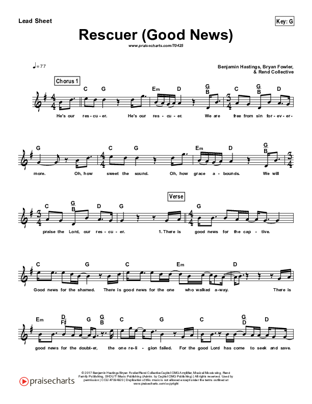 Rescuer (Good News) (Simplified) Lead Sheet (Rend Collective)