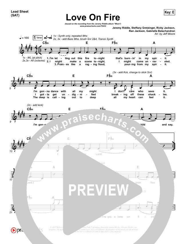 Love On Fire Sheet Music Pdf Jeremy Riddle Praisecharts