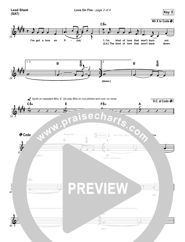 Love On Fire Sheet Music Pdf Jeremy Riddle Praisecharts