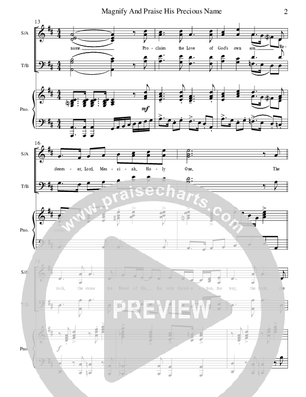 Magnify And Praise His Precious Name Lead & Piano (Ric Flauding)