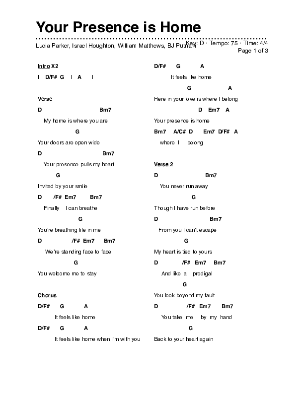Your Presence is Home Chords & Lyrics (Lucia Parker)