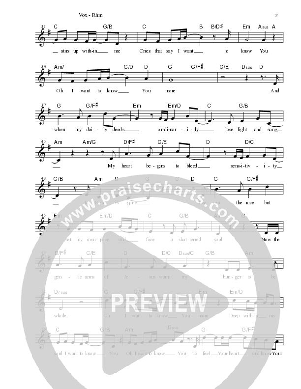 Oh I Want to Know You More Lead Sheet (Steve Green)