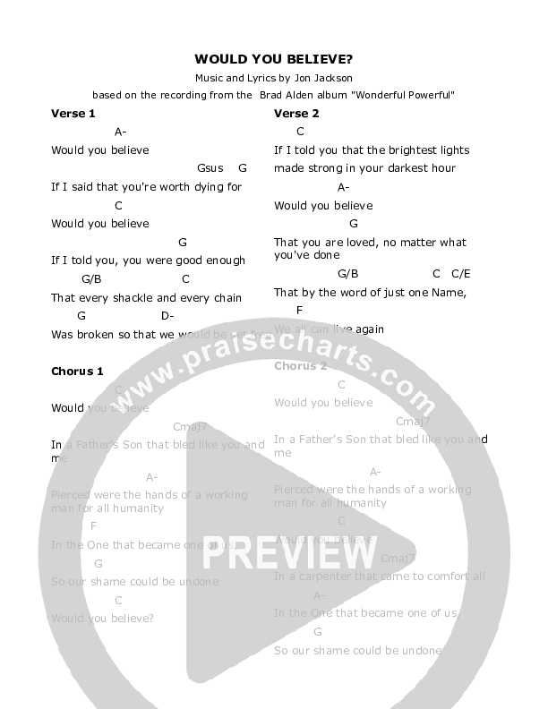 Would You Believe Chords PDF (Jonathan Jackson Jr.) PraiseCharts