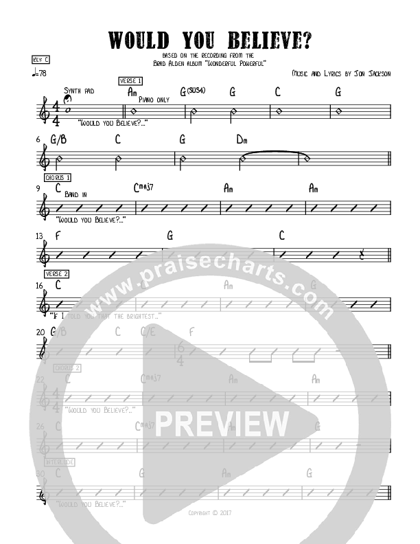 Would You Believe Sheet Music PDF (Jonathan Jackson Jr.) PraiseCharts