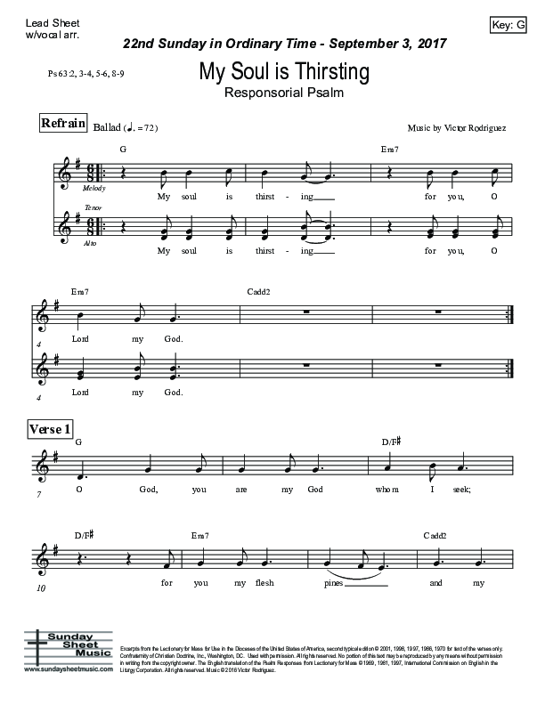 My Soul Is Thirsting (Psalm 63) Lead Sheet (Victor Rodriguez)