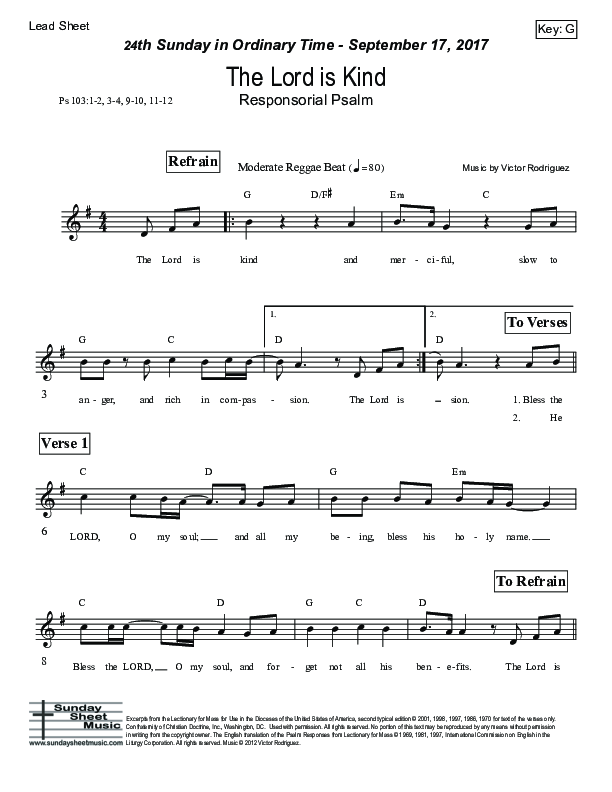 The Lord Is Kind (Psalm 103) Lead Sheet (Victor Rodriguez)