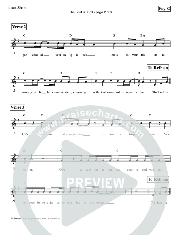 The Lord Is Kind (Psalm 103) Lead Sheet (Victor Rodriguez)