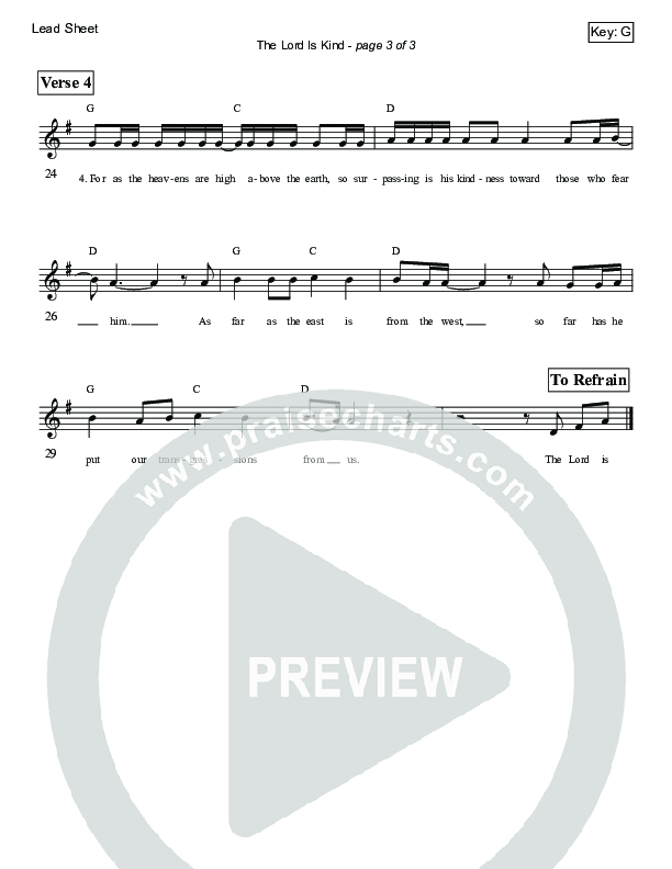 The Lord Is Kind (Psalm 103) Lead Sheet (Victor Rodriguez)