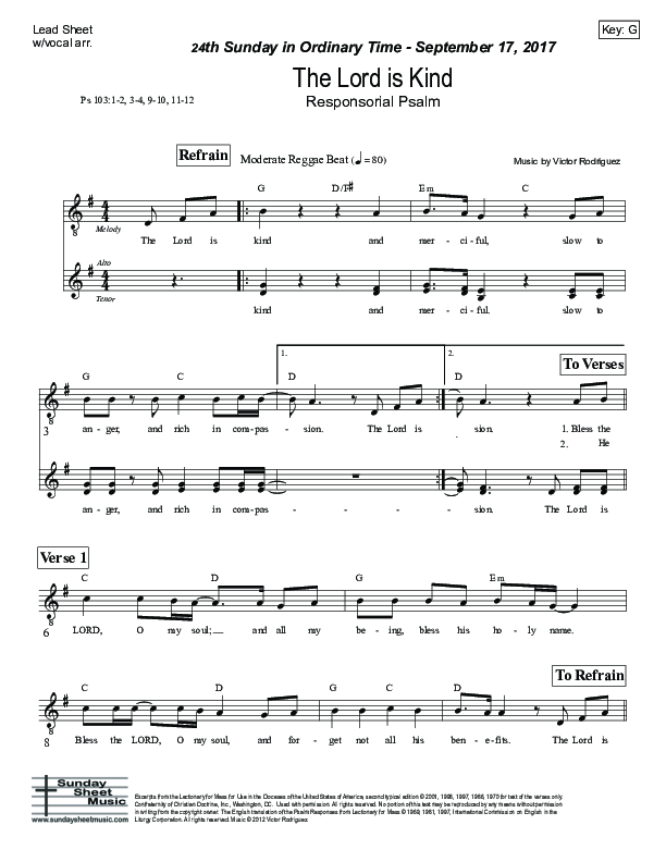 The Lord Is Kind (Psalm 103) Lead Sheet (SAT) (Victor Rodriguez)