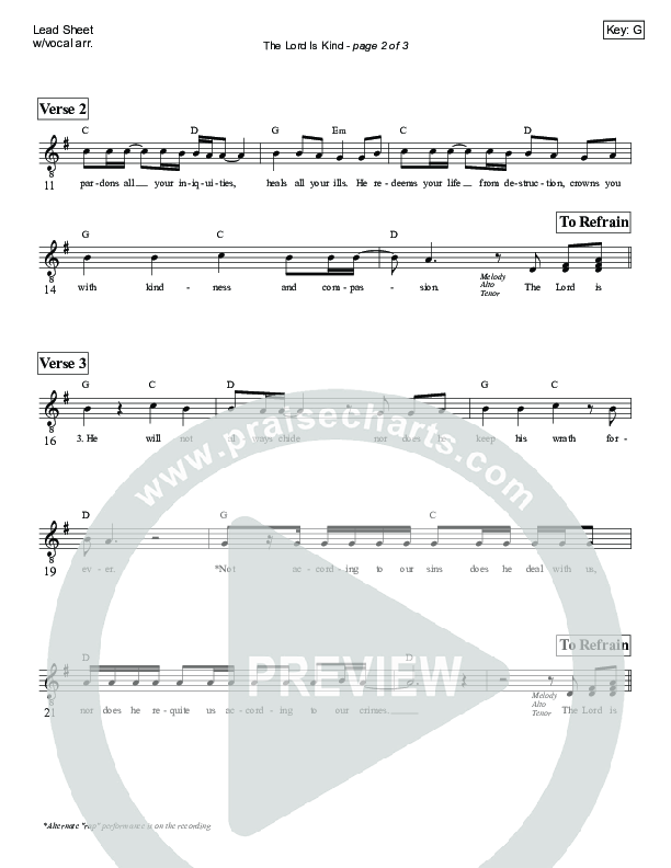 The Lord Is Kind (Psalm 103) Lead Sheet (Victor Rodriguez)