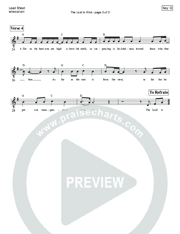 The Lord Is Kind (Psalm 103) Lead Sheet (Victor Rodriguez)